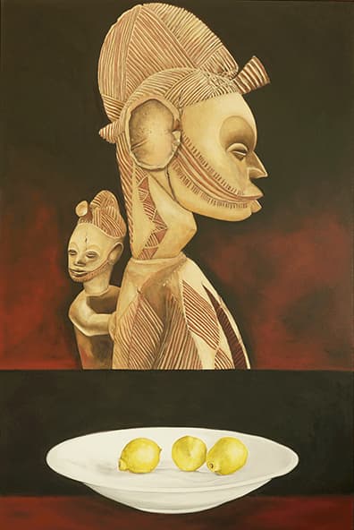 Nigerian icon of mother and child with bowl of lemons on bottom